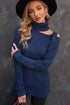 Strapped Cut Out Shoulder Turtleneck Sweater